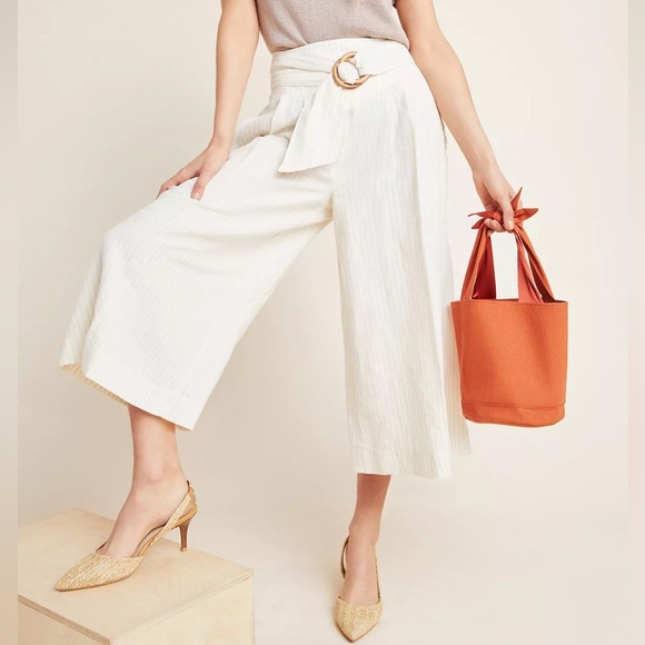 Anthropologie Palm Beach Belted Culotte pants linen cotton blend size 4 boho - Picture 1 of 13